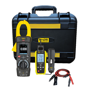 image of solar test kit with irradiance meter, clamp meter and carry case